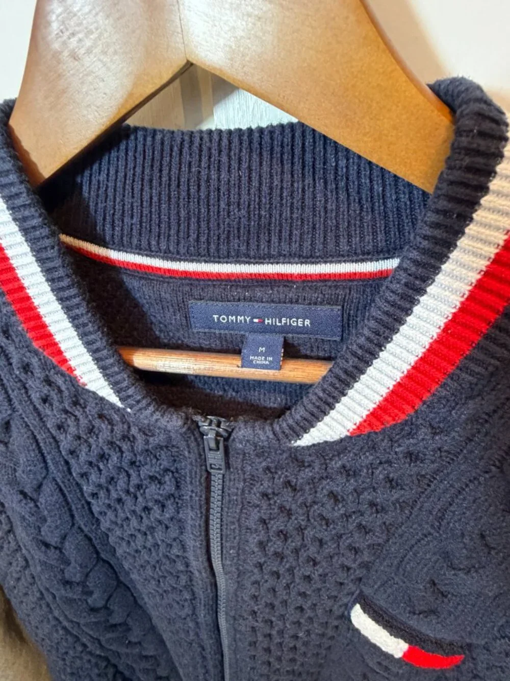 Tommy Hilfiger Men's Cable Knit Zip-Up Bomber Jacket Colorblock Navy Gray Green